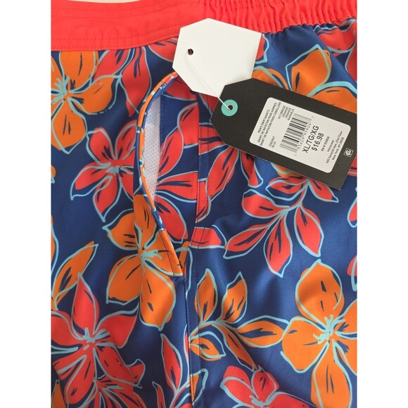 Hot Coals Men’s 8" Swim Trunks XL Elastic Waist Orange Floral Print Boardshorts - Picture 4 of 8